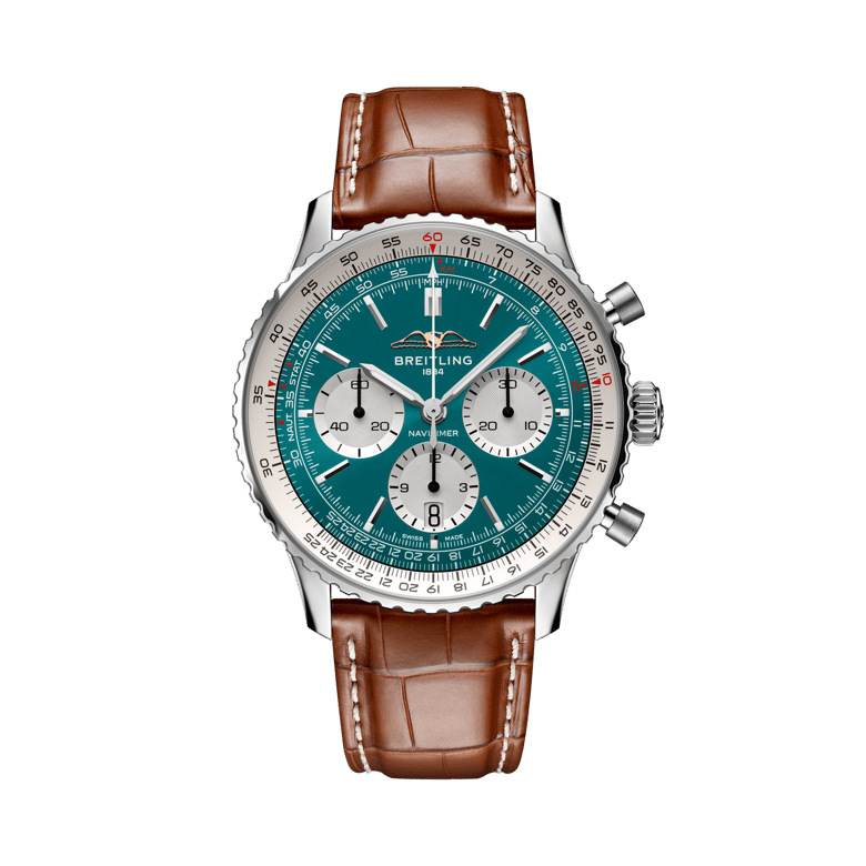 Navitimer B01 Chronograph 43 Cathay Pacific，貨號 AB01388A1L1P1。 連結到產品詳細頁。