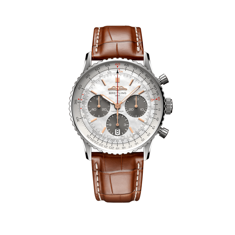 ナビタイマー B01 クロノグラフ 41 ジャパン エディション、リファレンス AB0139211A1P1。 商品詳細ページへのリンク。