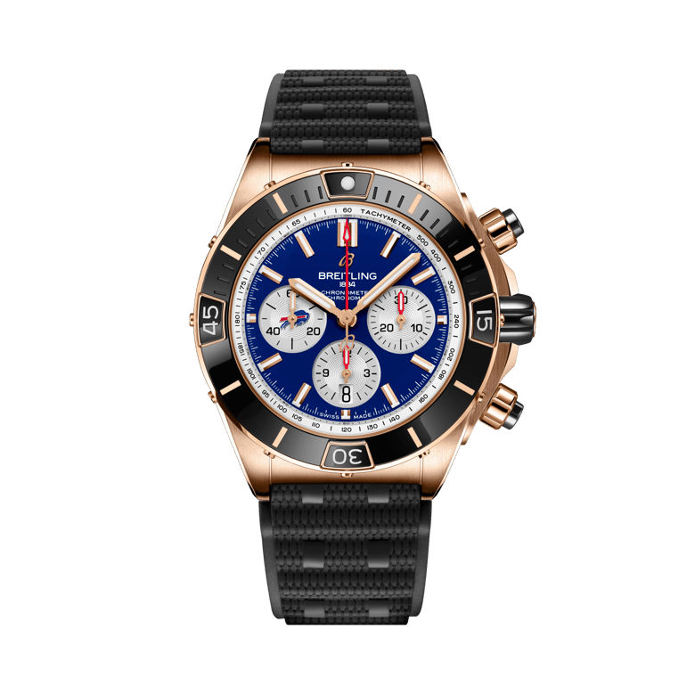 Super Chronomat B01 Chronograph 44 NFL Buffalo Bills Edition, reference RB01366A1C3S1. Link to product details.