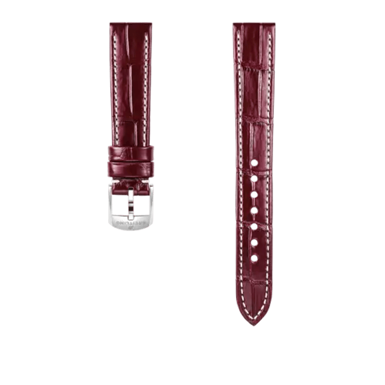 Burgundy alligator leather strap, reference 1079P. Link to product details.