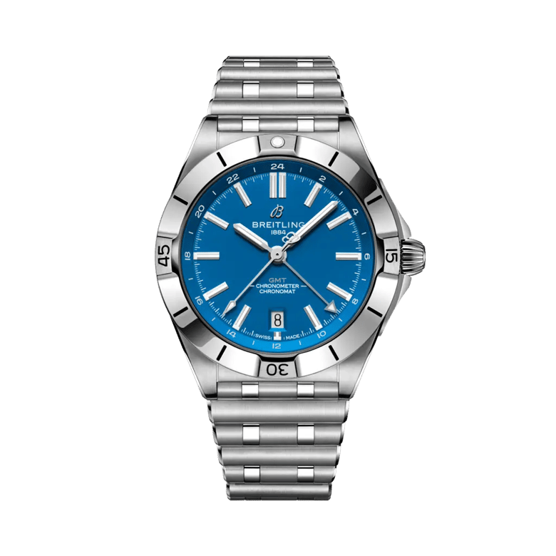 Chronomat Automatic GMT 40 NFL Detroit Lions版，貨號 A32398B31C1A1。 連結到產品詳細頁。