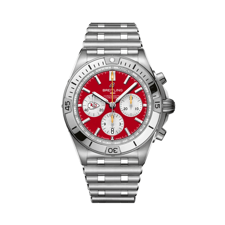 Chronomat B01 42 NFL Kansas City Chiefs Edition, reference AB01342B1K5A1. Link to product details.