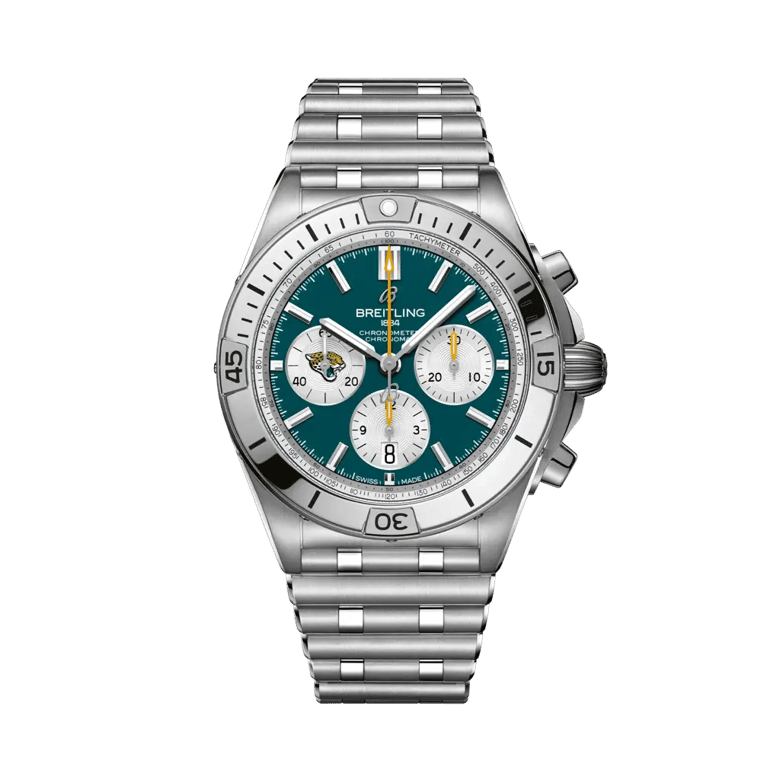 Chronomat B01 42 NFL Jacksonville Jaguars Edition, reference AB01342B1L3A1. Link to product details.