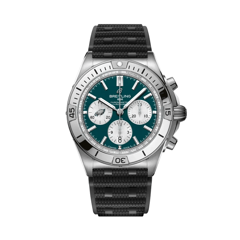 Chronomat B01 42 NFL Philadelphia Eagles Edition, reference AB01342B1L4S1. Link to product details.