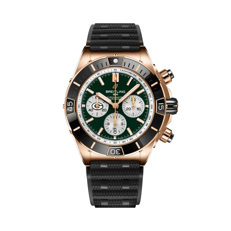 Super Chronomat B01 Chronograph 44 NFL Green Bay Packers, reference RB01366A1L1S1. Link to product details.
