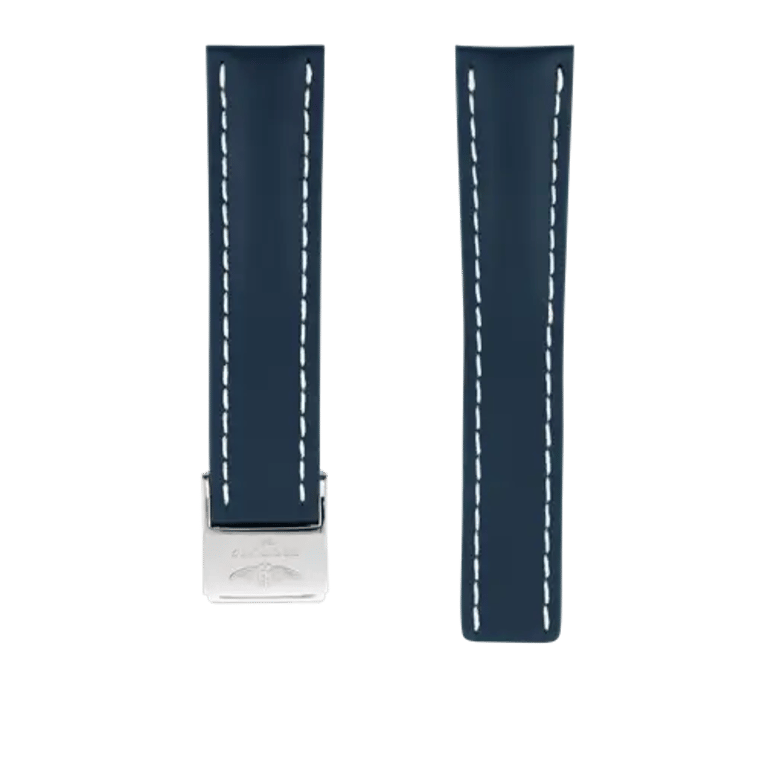 Blue calfskin leather strap, reference 112X. Link to product details.