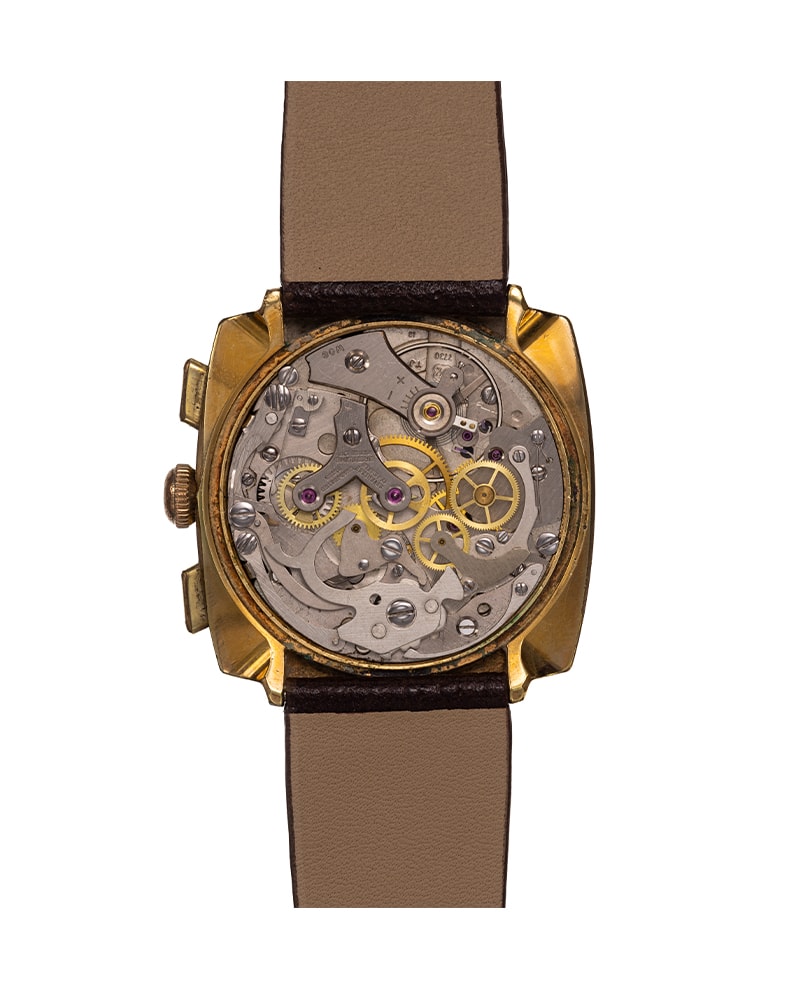 {generated} Orologio Breitling Top Time Square ref.2008 vintage con cassa dorata, quadrante nero, contatori argento e cinturino marrone