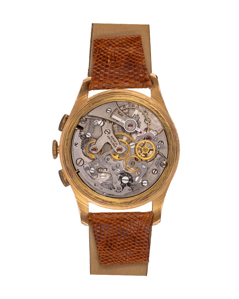 {generated} Vintage Breitling Premier Fantaisies ref.781 Venus 175 with gold dial, dual subdials and brown leather strap