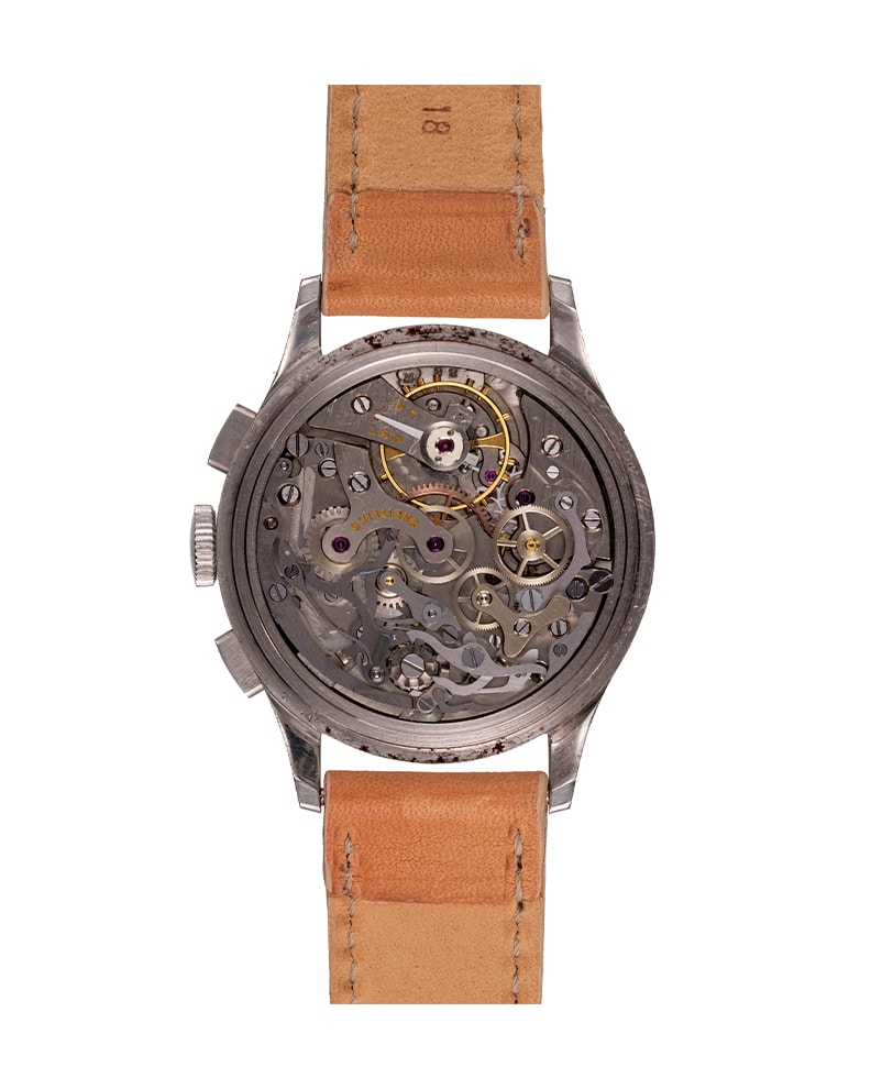 {generated} Breitling Datora ref.805 Valjoux 88 shown with a tan leather strap and vintage cream dial featuring chronograph and moonphase