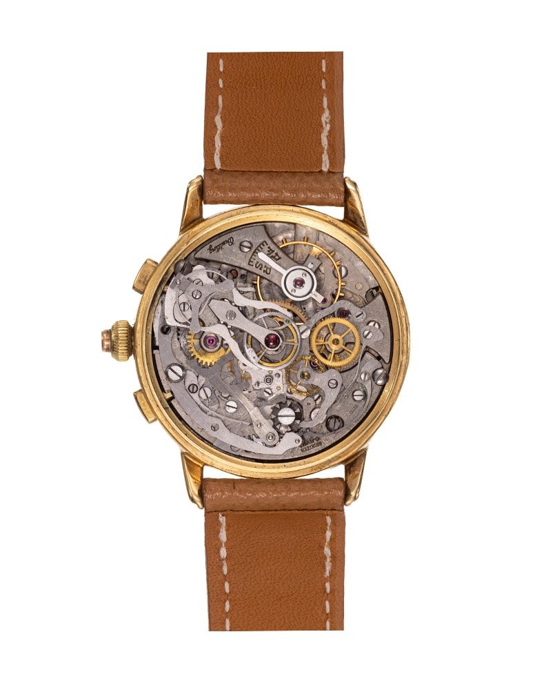 {generated} Vintage Breitling Datora Duograph ref 800/766 L Venus 195 with gold case, moonphase dial and orange leather strap