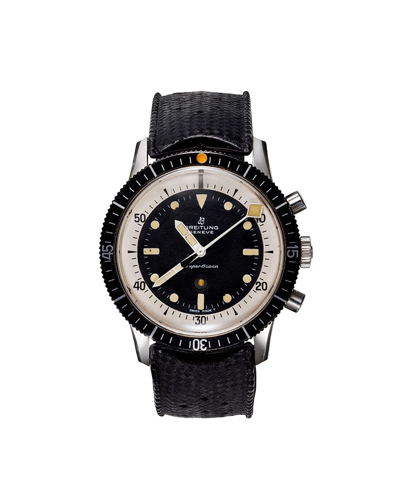 {generated} Breitling SuperOcean Mk1.1 ref.2005 Valjoux 7731 con quadrante nero, lunetta girevole e cinturino nero testurizzato