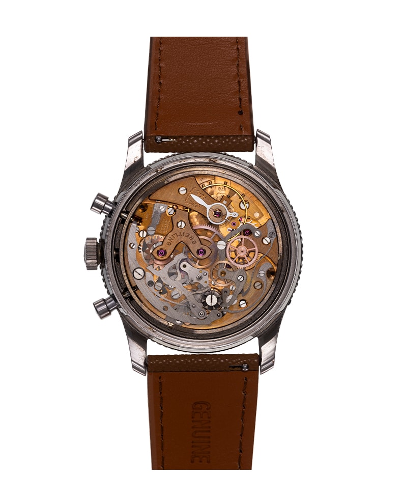 {generated} Breitling Co-Pilot AVI-Mk1 with black chronograph dial and tan leather strap shown clearly from the front for product detail