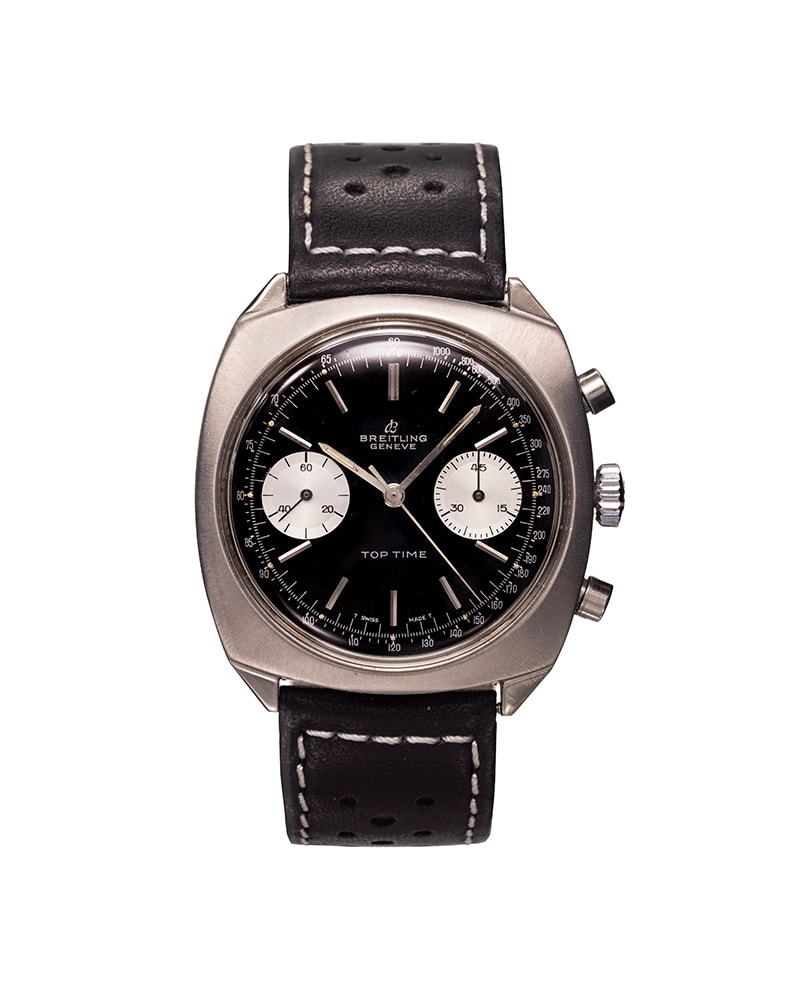 {generated} Orologio Breitling Top Time Square ref. 2011 Venus 175 con quadrante nero, contatori a contrasto e cinturino in pelle traforata.