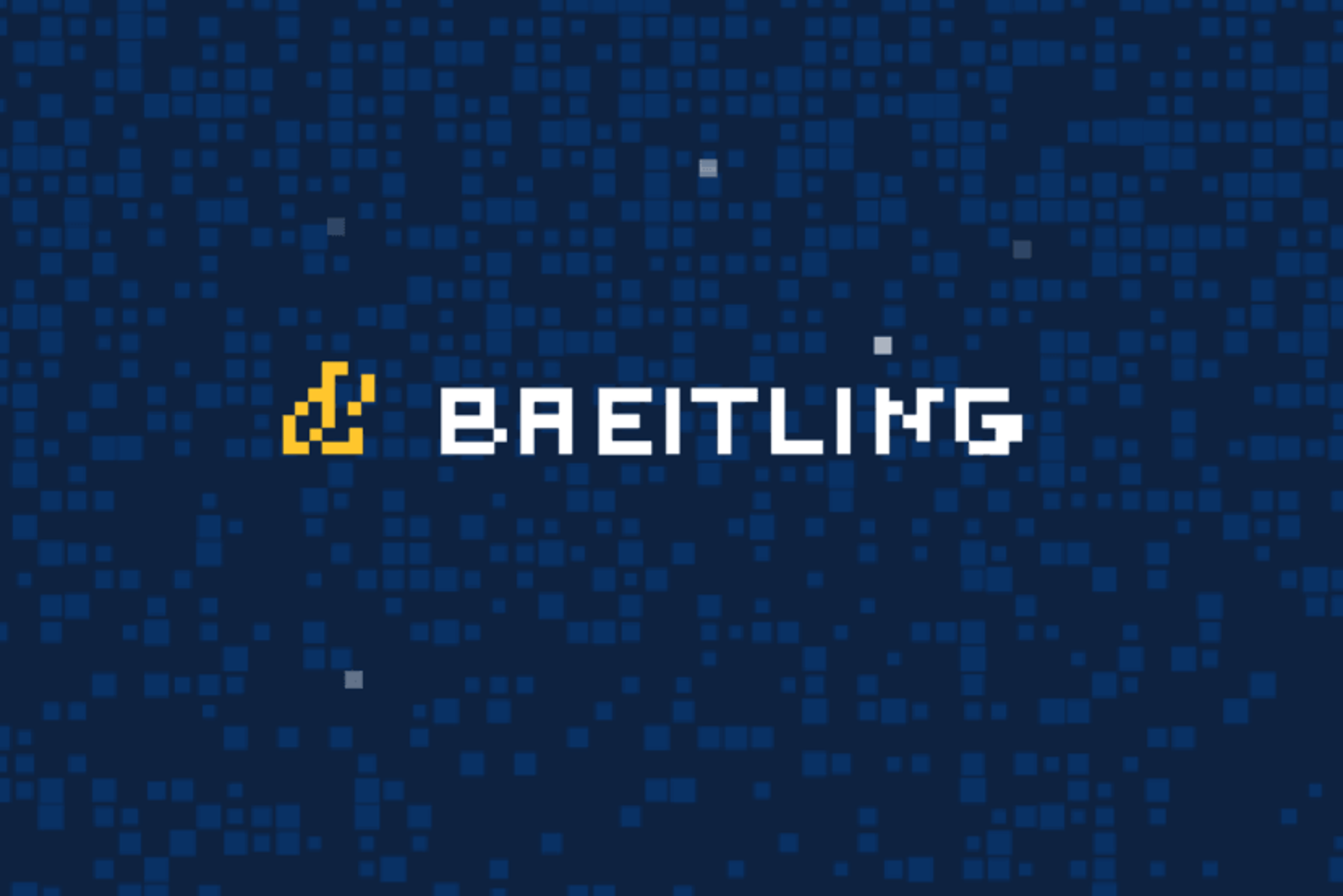{generated} Breitling標誌呈現在藍色像素數位背景上，突顯品牌安全且創新的Digital Passport