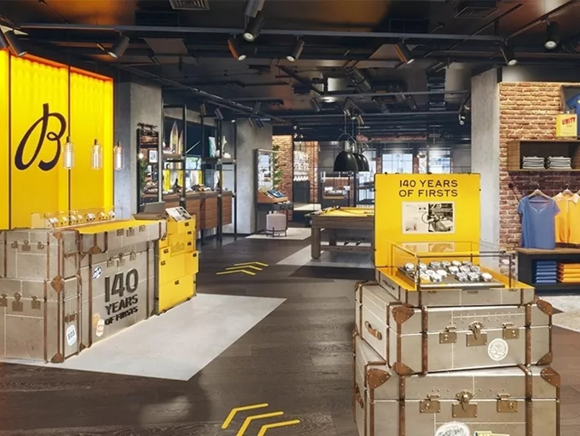 {generated} Breitling傳承展以復古箱櫃與黃色展示台呈現品牌時計與歷史。