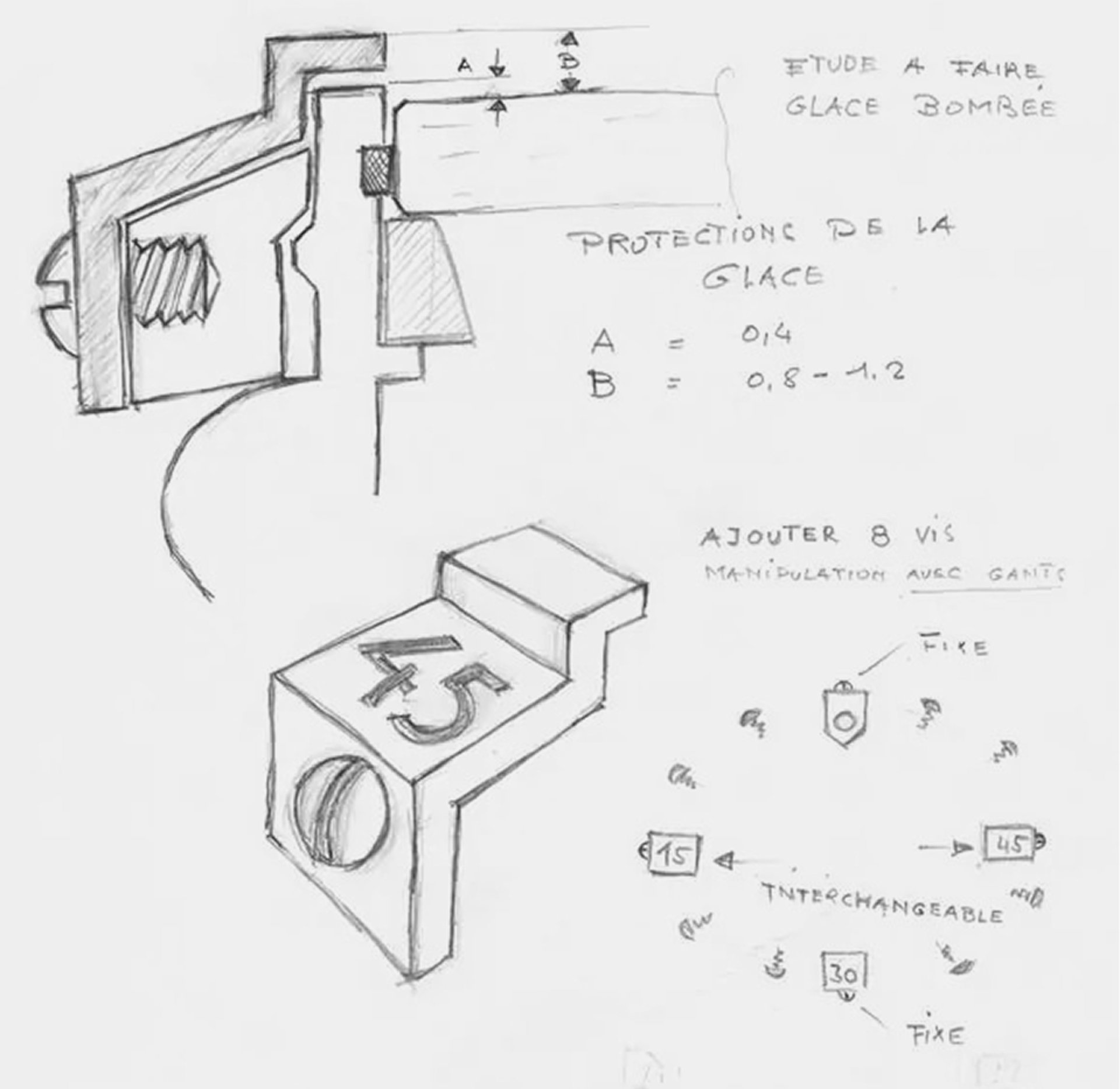 {generated} Croquis techniques illustrant la conception des rider tabs Breitling, avec détails de protection du verre et éléments interchangeables.