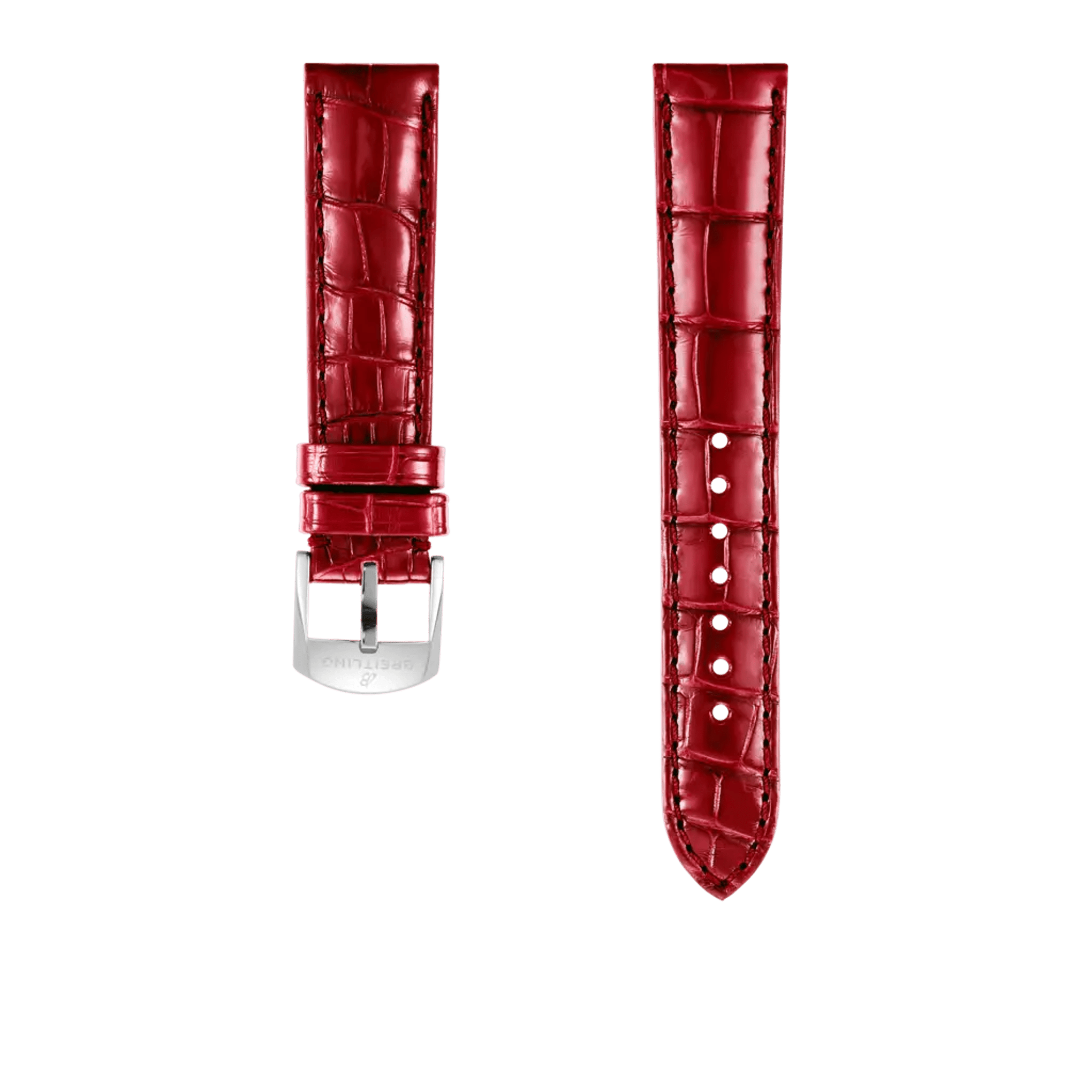 Red alligator leather strap - 1048P - image 1