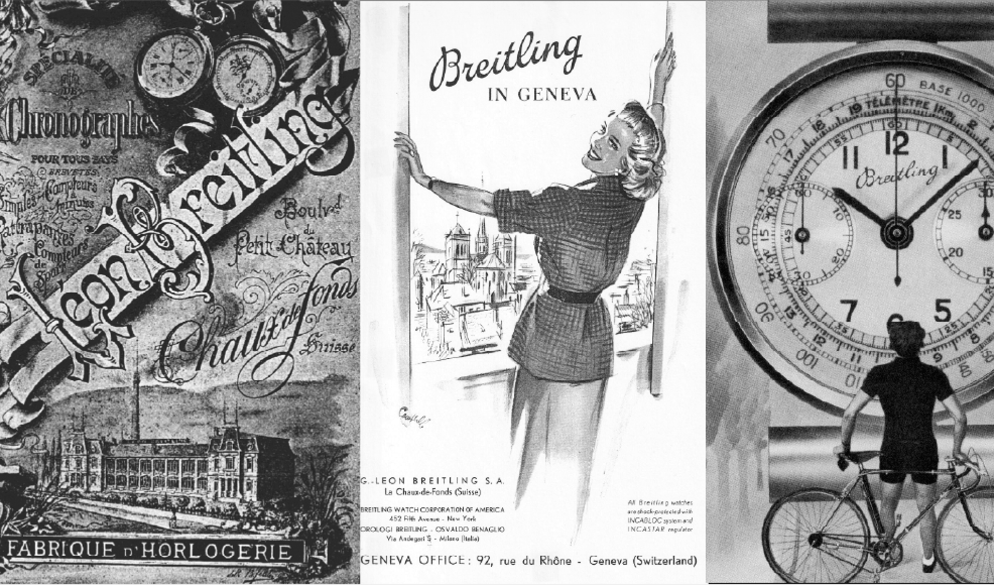 {generated} 歷史性Breitling畫面、復古廣告、腕錶與現代人物場景融合成展現品牌故事的拼接畫面。