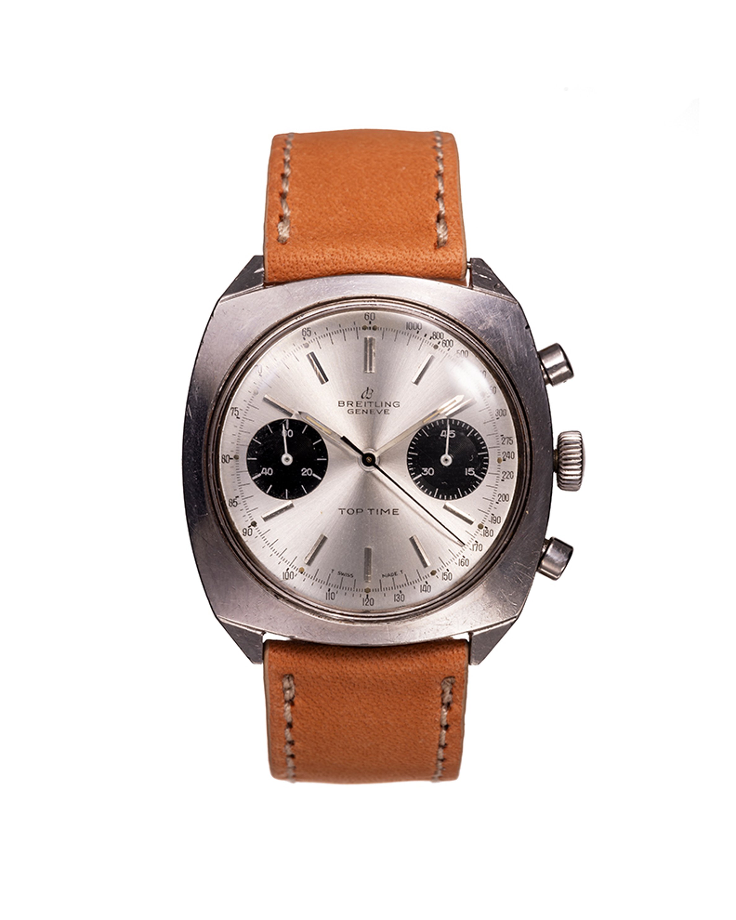 {generated} Breitling Top Time Square 2011 Valjoux 7730配米色皮革錶帶自正面呈現,突顯其經典設計風格