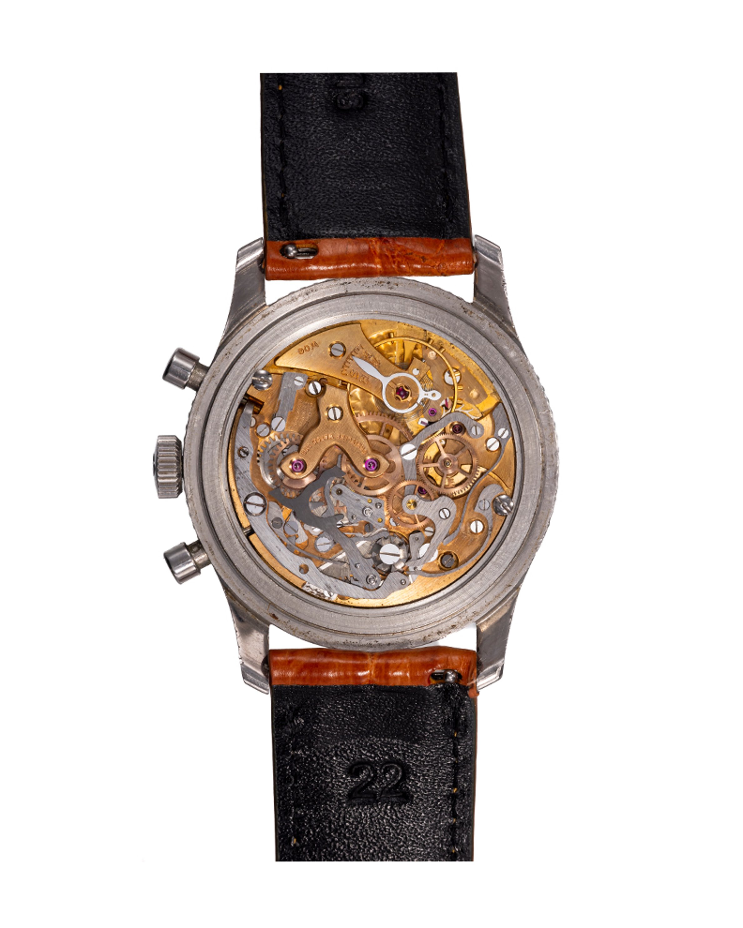 {generated} Breitling Navitimer Mk2.2 ref.806 Venus 178 with a black chronograph dial and brown leather strap shown in detailed view