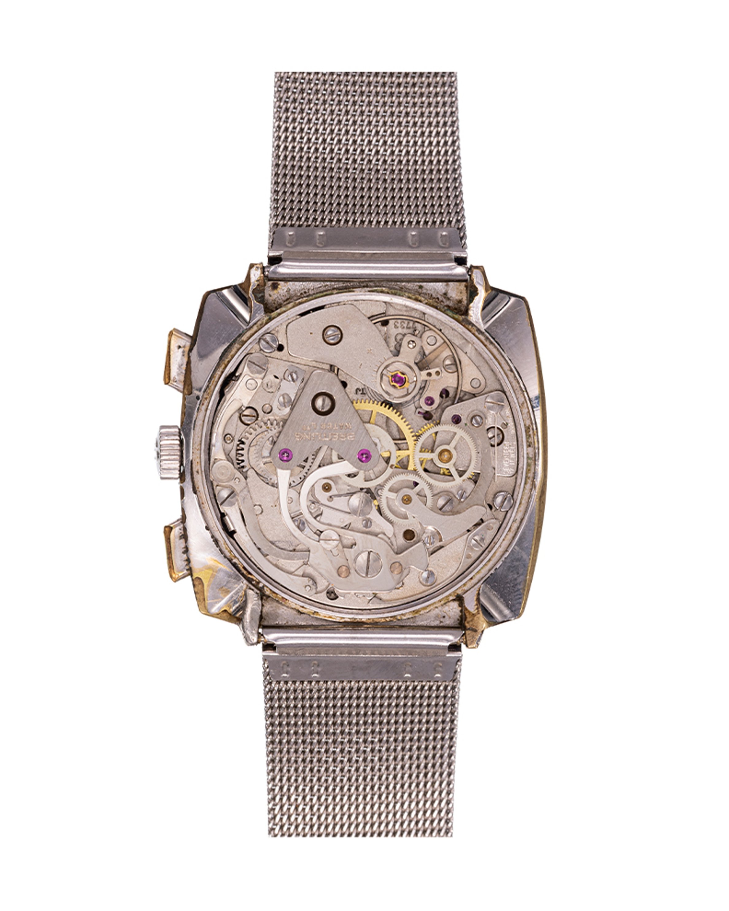 {generated} Breitling Top Time Square ref.2006,搭配黑色錶盤、雙銀色小錶盤、紅色指針與精緻鋼製米蘭編織錶鍊