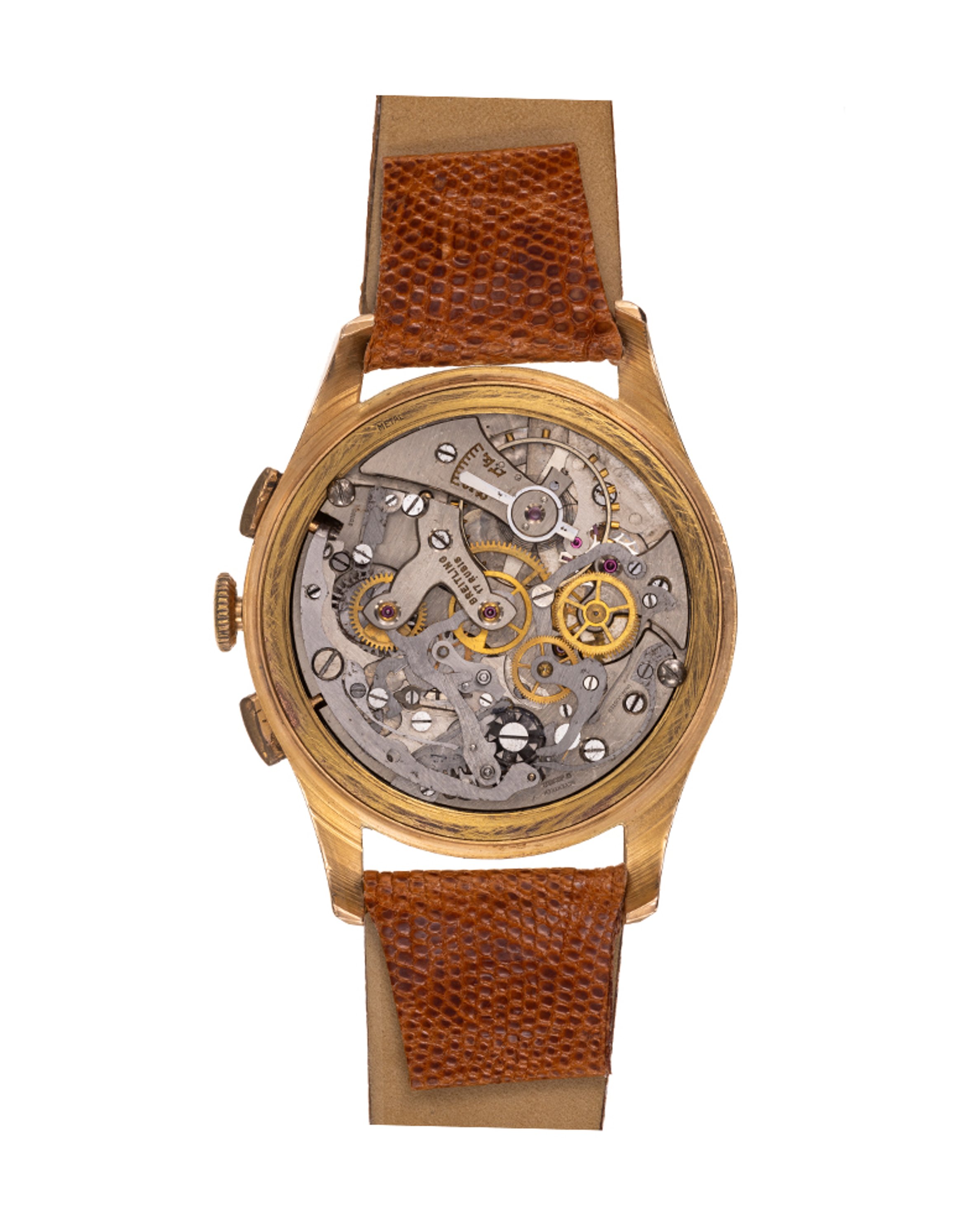 {generated} Vintage Breitling Premier Fantaisies ref.781 Venus 175 with gold dial, dual subdials and brown leather strap