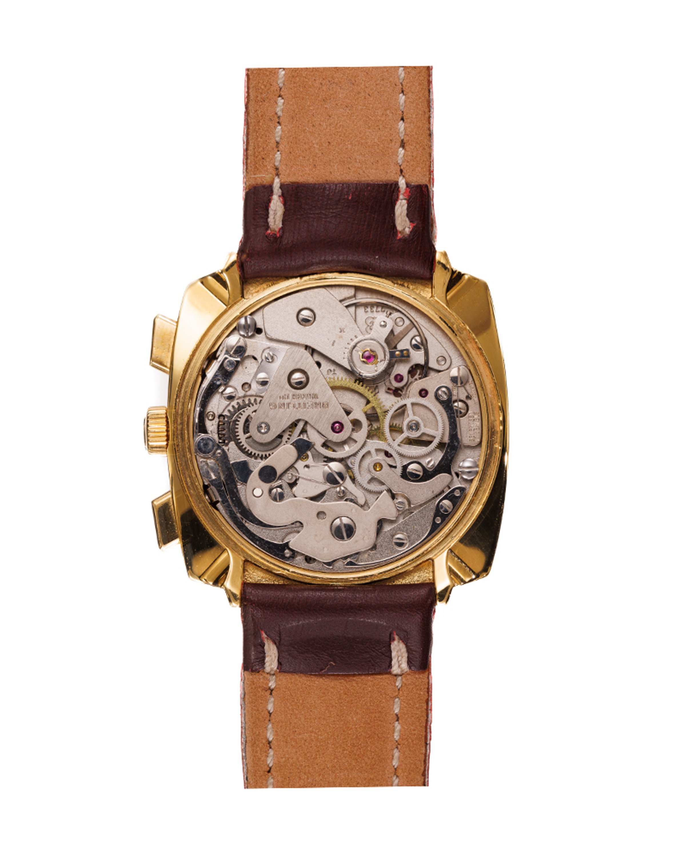 {generated} 復古Breitling Top Time Square 2009款,金色錶殼搭配三色錶盤與棕色皮錶帶