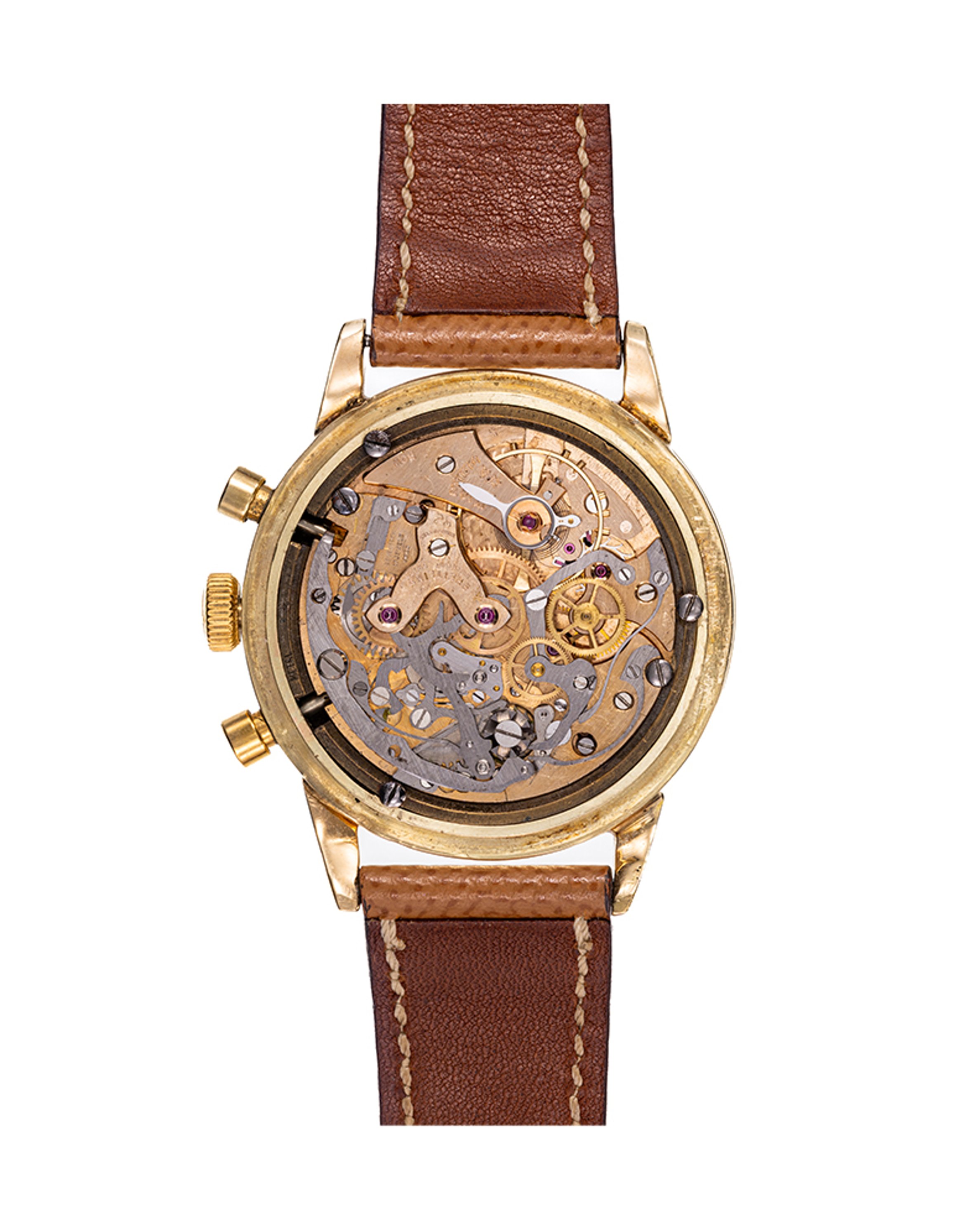 {generated} Breitling Navitimer Mk2.1 ref.806 Venus 178 shown with a gold case, black chronograph dial and a brown leather strap