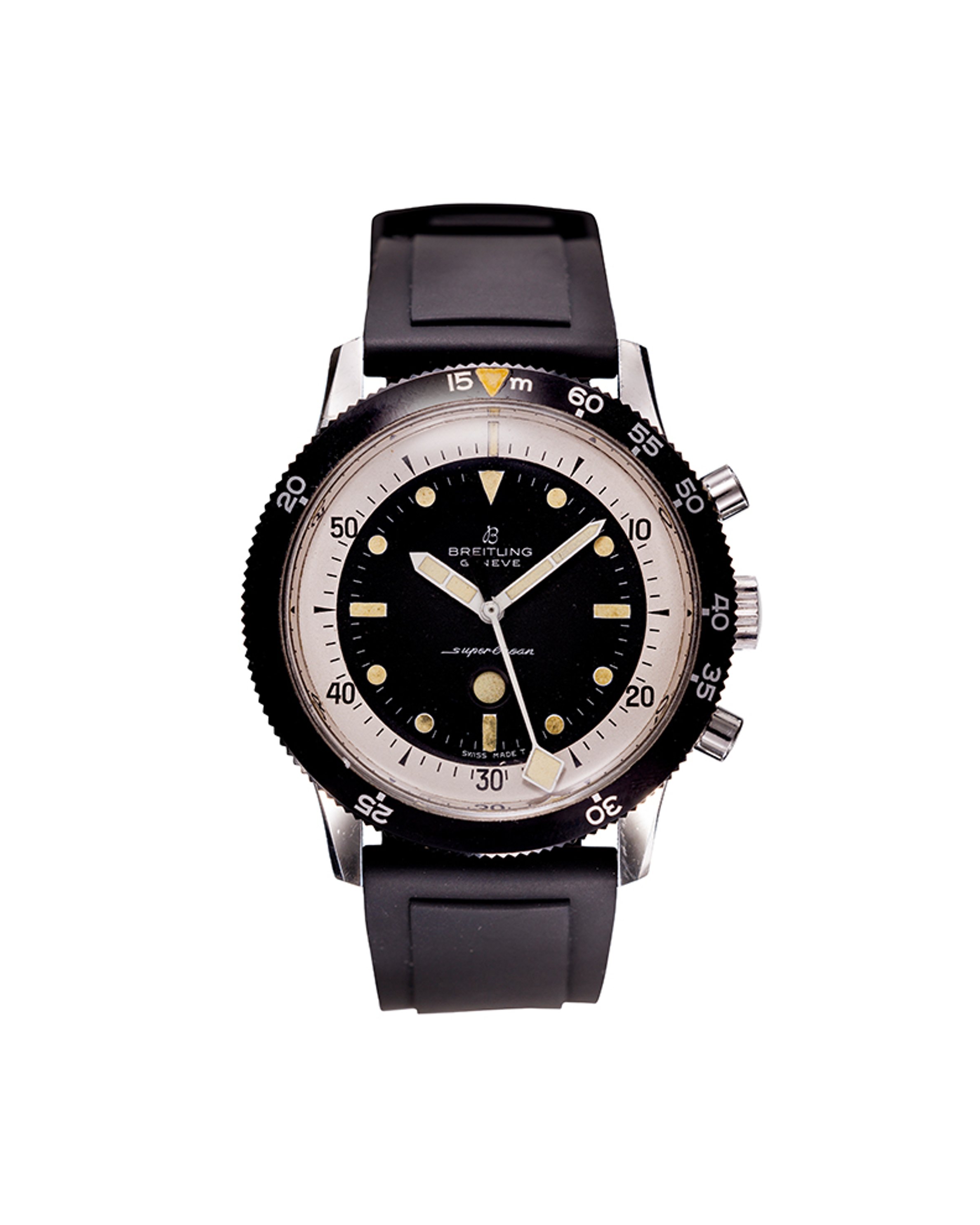 {generated} Breitling SuperOcean Performance Mk1.2 ref 2005 Valjoux 7731 con quadrante nero, lunetta girevole e cinturino nero in gomma.