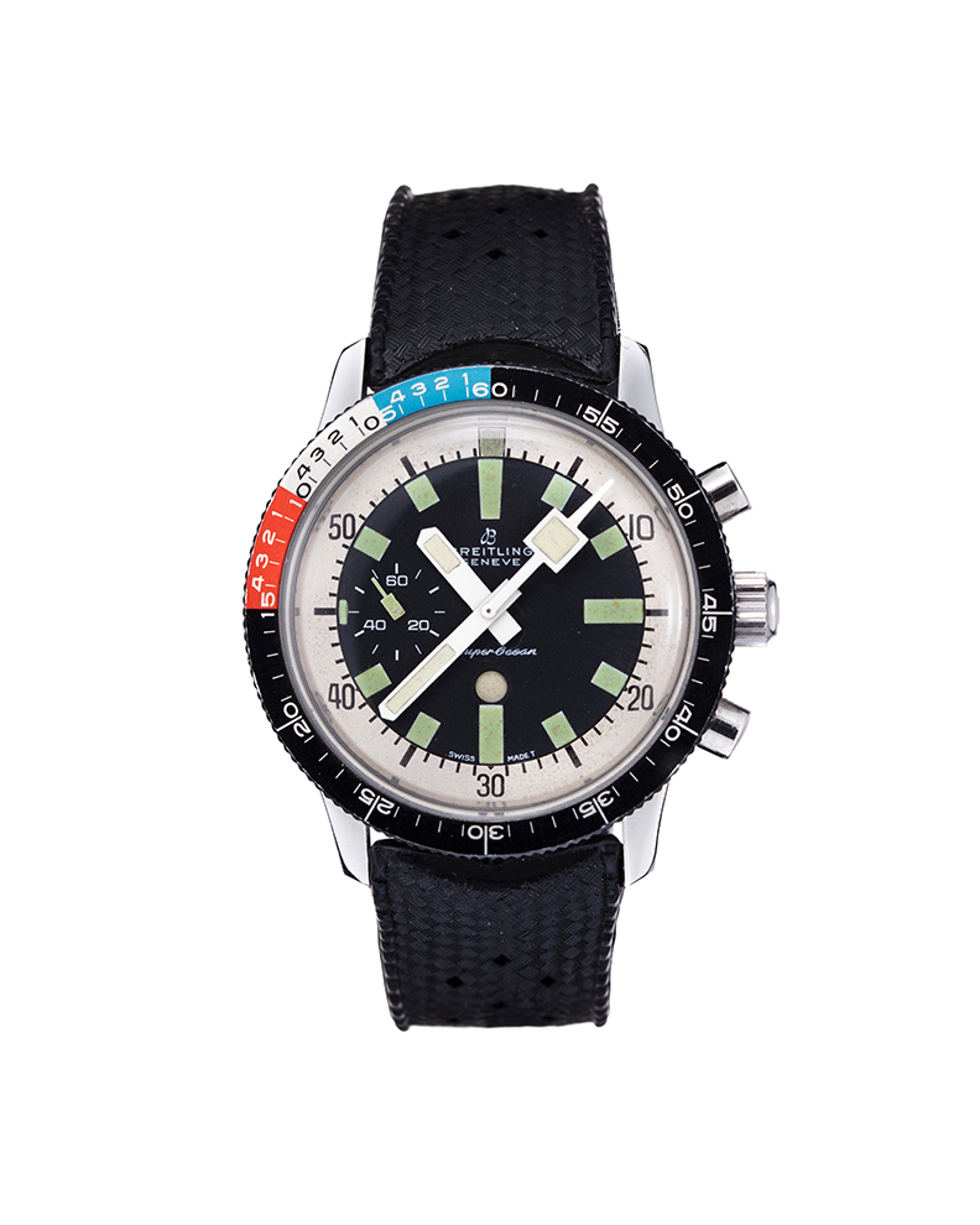 {generated} Breitling SuperOcean Mk3 ref. 2005 con lunetta colorata e cinturino nero mostrato in una chiara vista prodotto