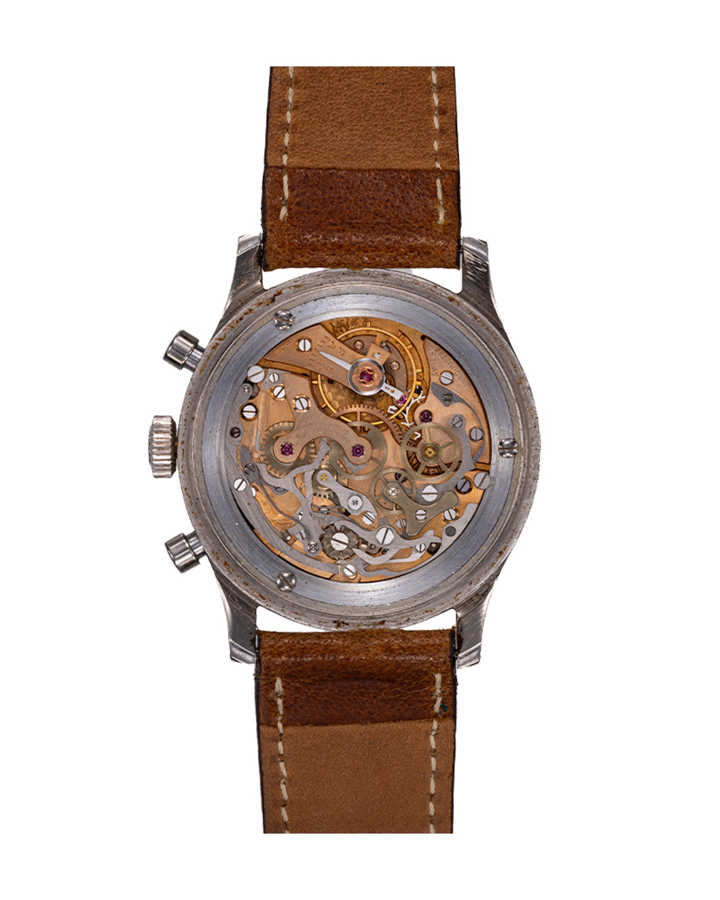 {generated} Breitling Navitimer Mk1.1 Valjoux 72 shown with a black dial, detailed scales, and a brown leather strap under clean lighting