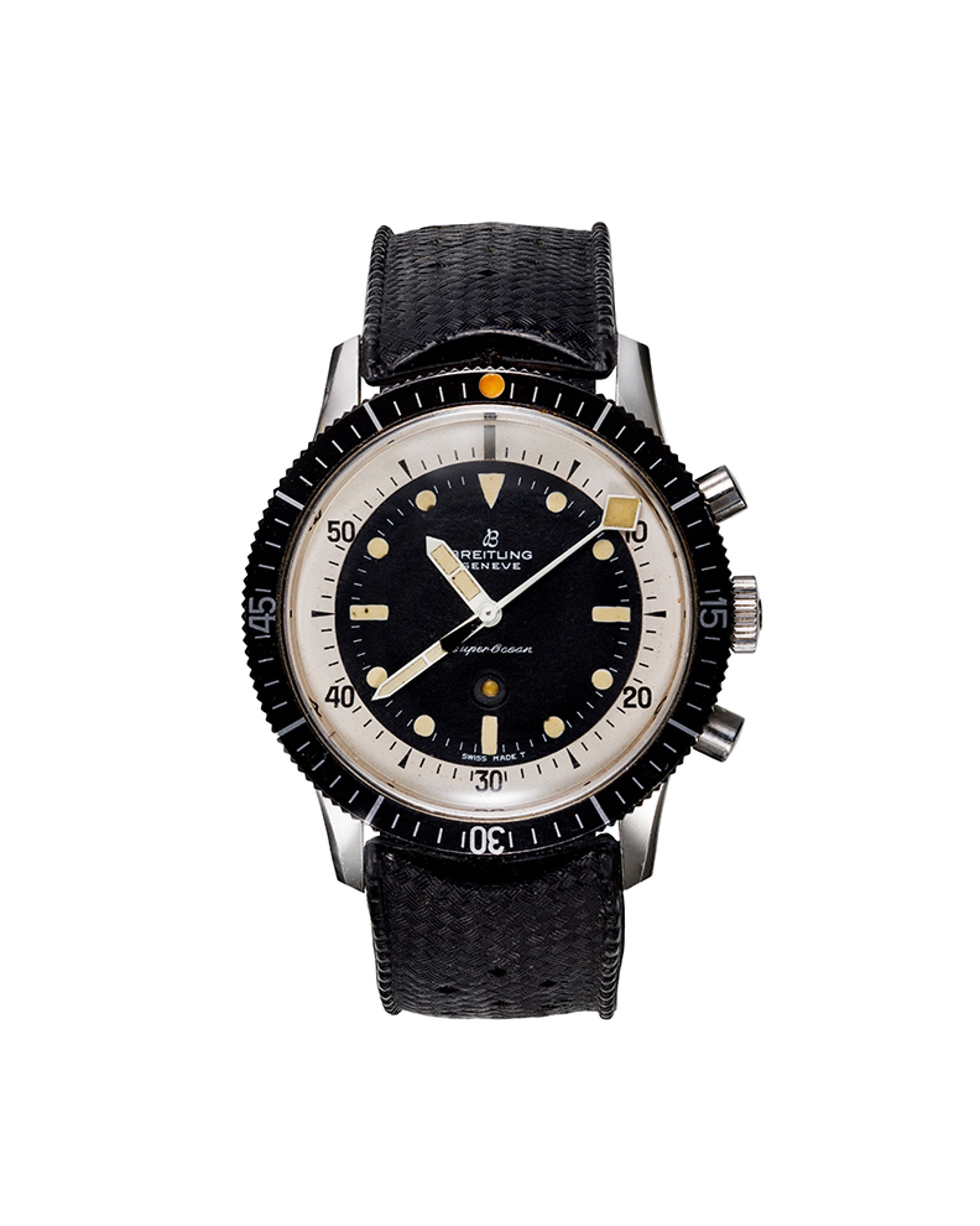 {generated} Breitling SuperOcean Mk1.1 ref.2005 Valjoux 7731 con quadrante nero, lunetta girevole e cinturino nero testurizzato