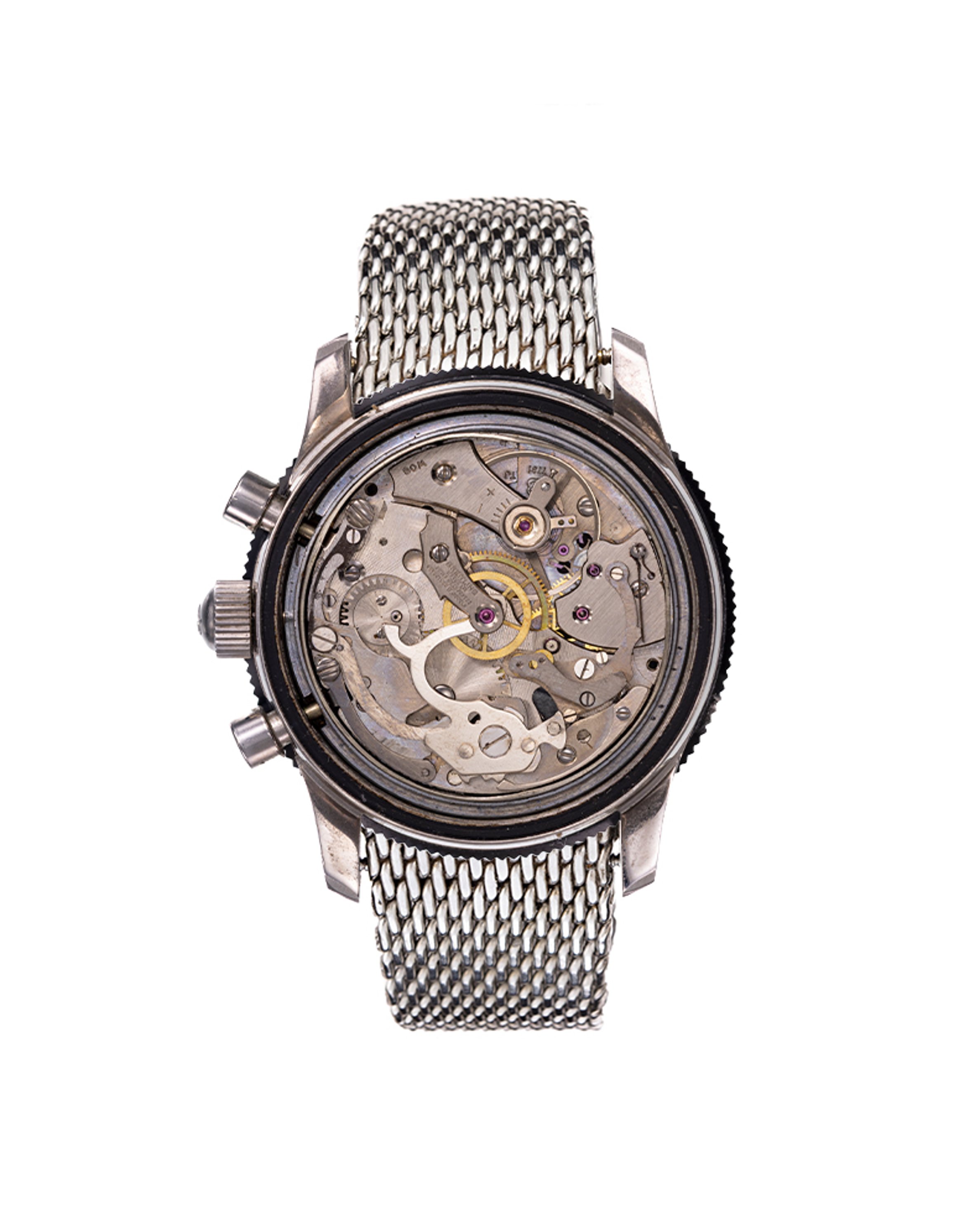 {generated} Breitling SuperOcean Performance Mk2 ref 2005 Valjoux 7731 orologio sub con quadrante nero e bracciale mesh in vista frontale