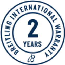 {generated} Blue circular Breitling emblem presenting a two-year international warranty, offering a clear indication of dependable product coverage