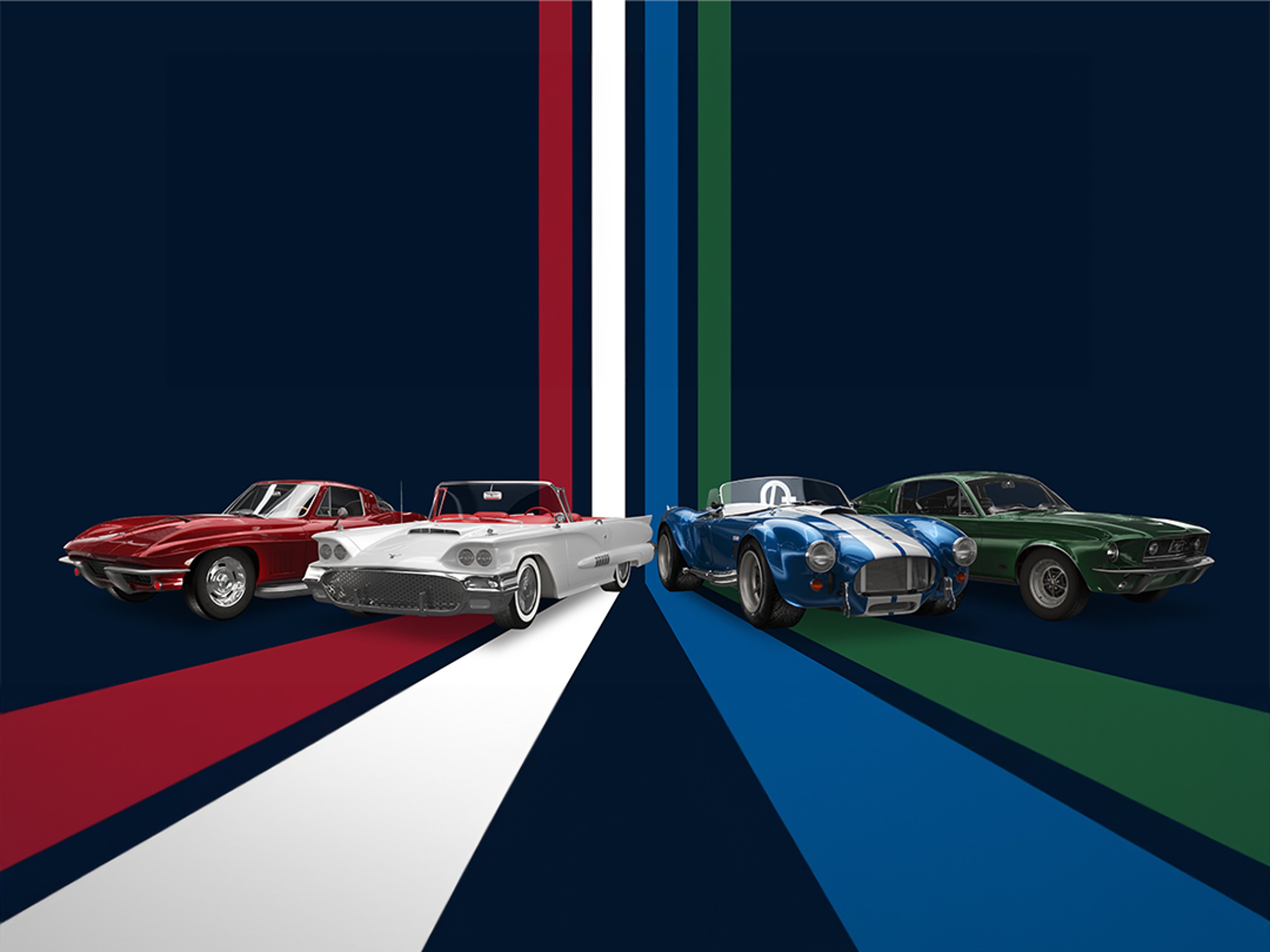 Four classic cars represent the Top Time Classic Cars collection from Breitling