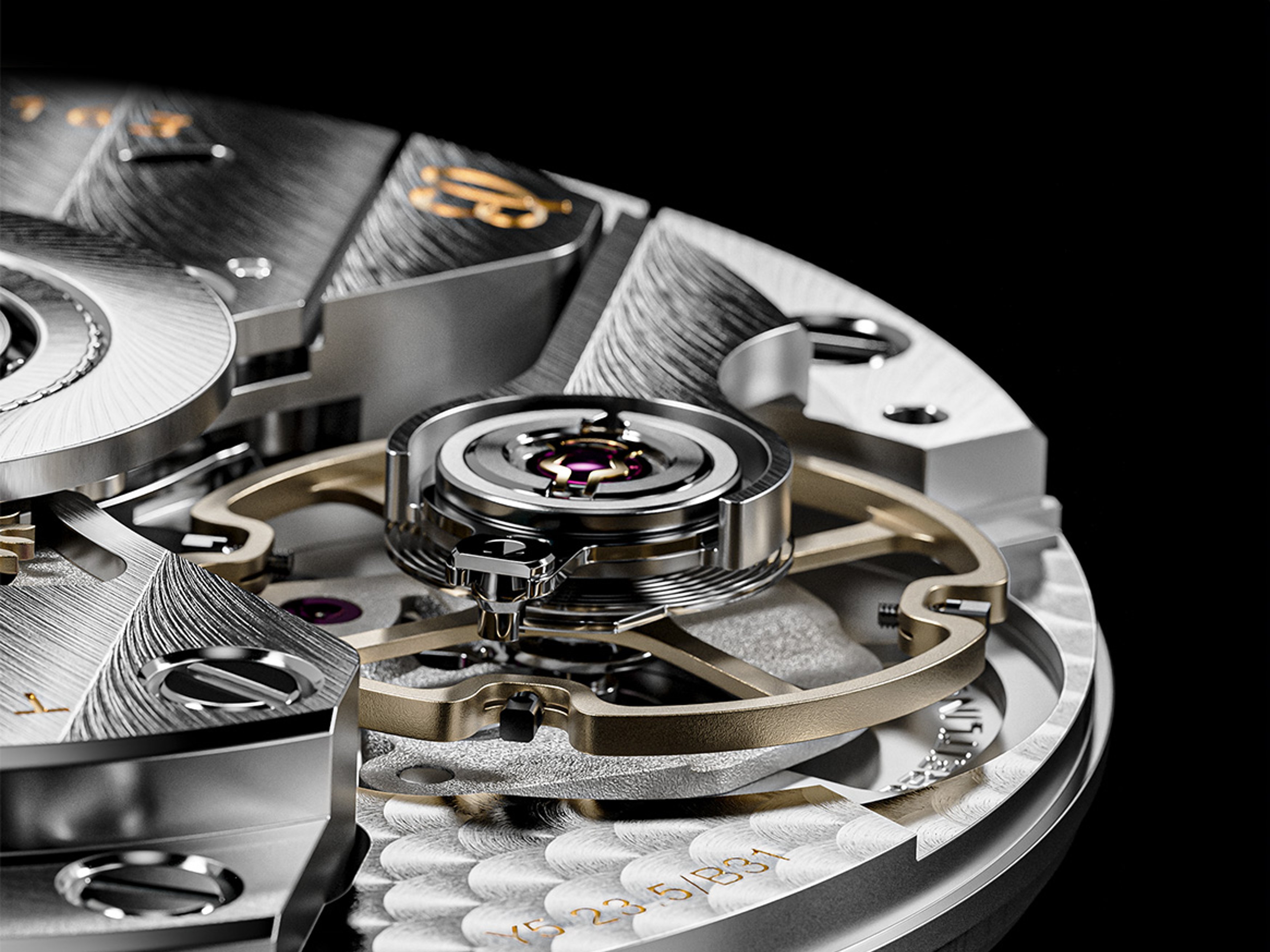 {generated} Detailed close-up of the Breitling Caliber B31 movement showcasing intricate metal components and refined finishing