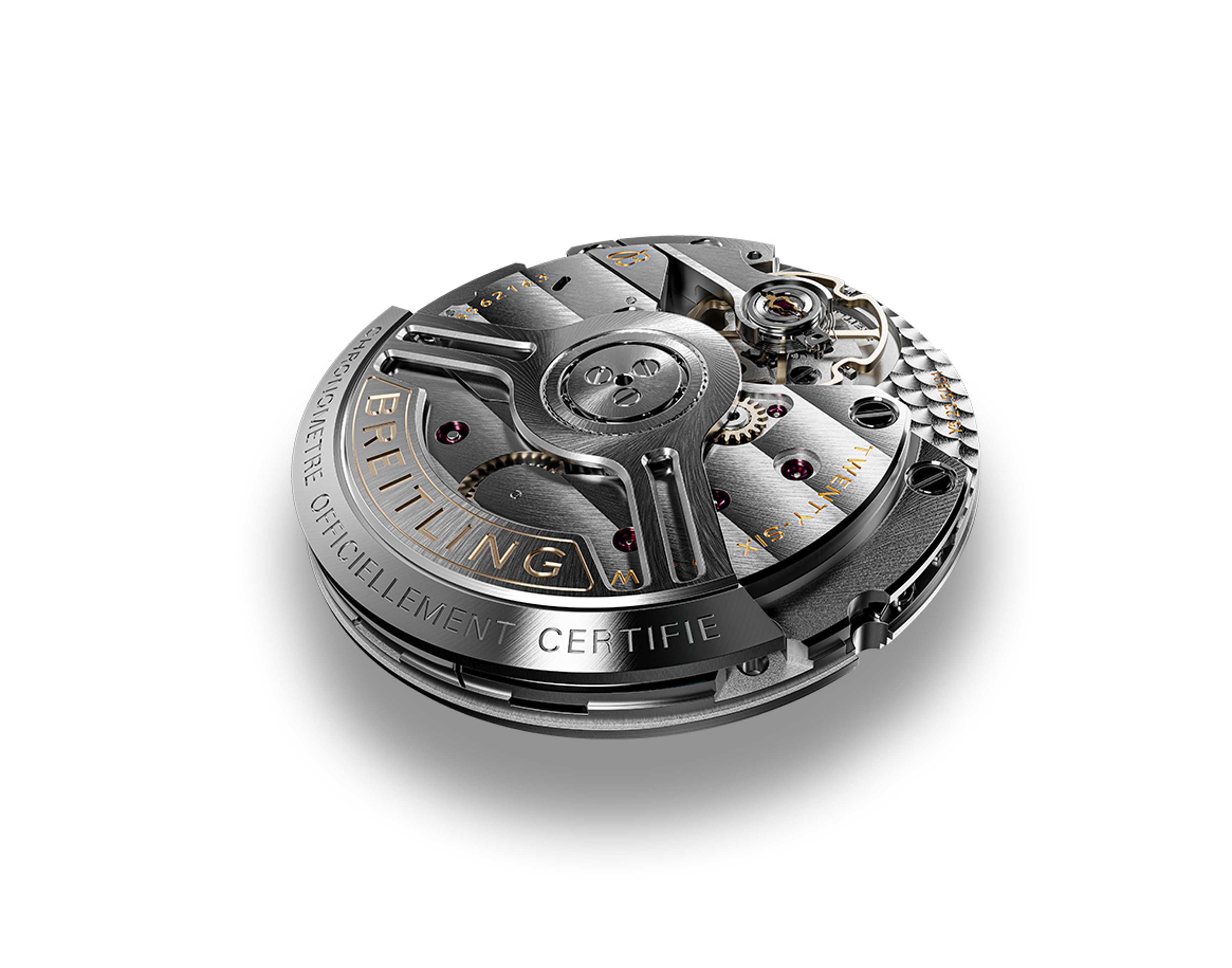 {generated} Breitling Caliber B31 movement shown in polished steel with visible gears and engraved details highlighting precision