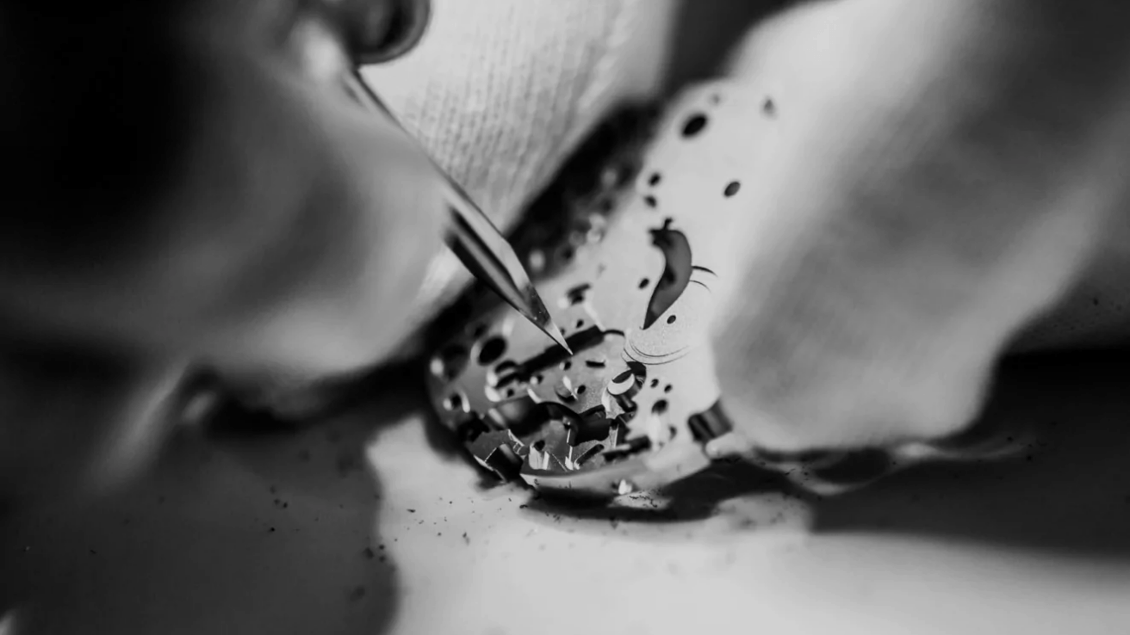 {generated} Detailed view of a technician adjusting intricate watch movement components, highlighting meticulous Breitling service craft.