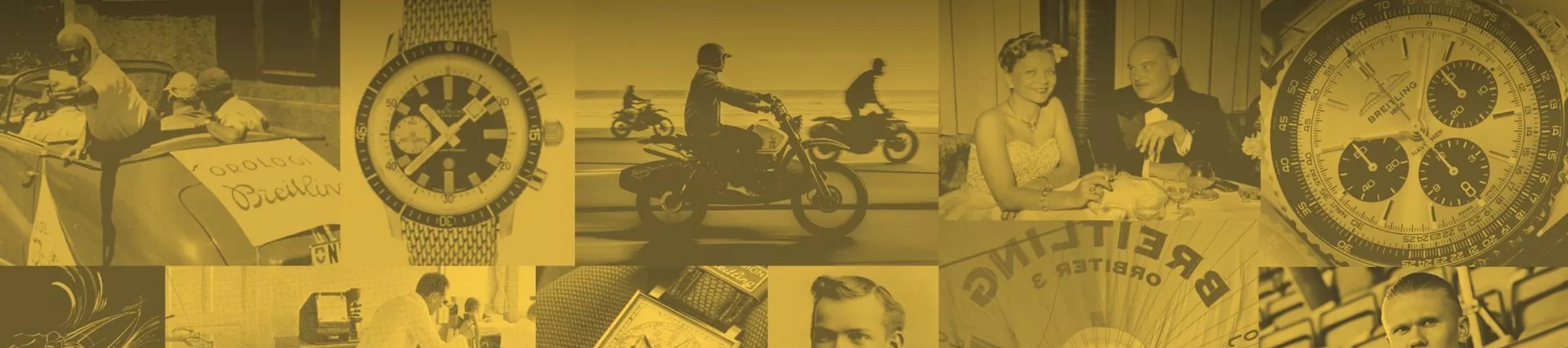 {generated} 結合Breitling歷史時刻的拼圖，融合經典腕錶、檔案影像與生活場景，致敬品牌140週年。