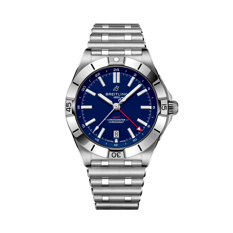 Chronomat Automatic GMT 40 NFL New York Giants Edition, reference A32398C11C1A1. Link to product details.
