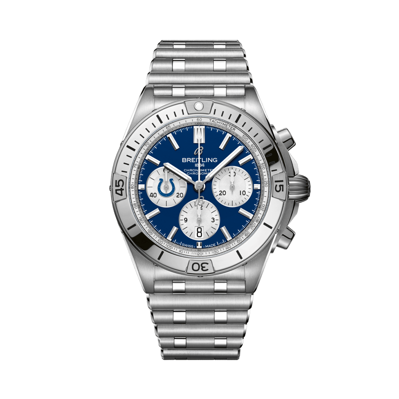 Chronomat B01 42 NFL Indianapolis Colts Edition, référence AB01342B1C2A1. Lien vers les détails du produit.