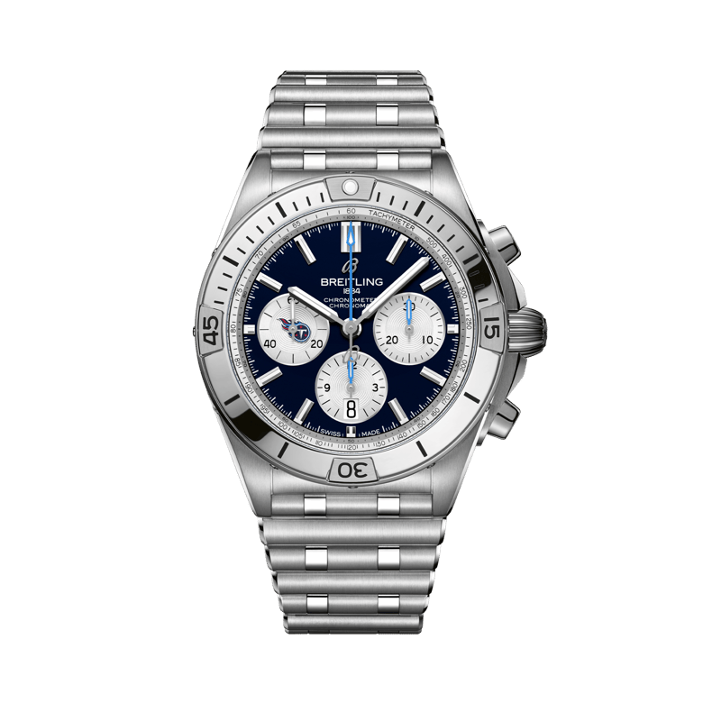 Chronomat B01 42 NFL Tennessee Titans Edition, référence AB01342B1C6A1. Lien vers les détails du produit.