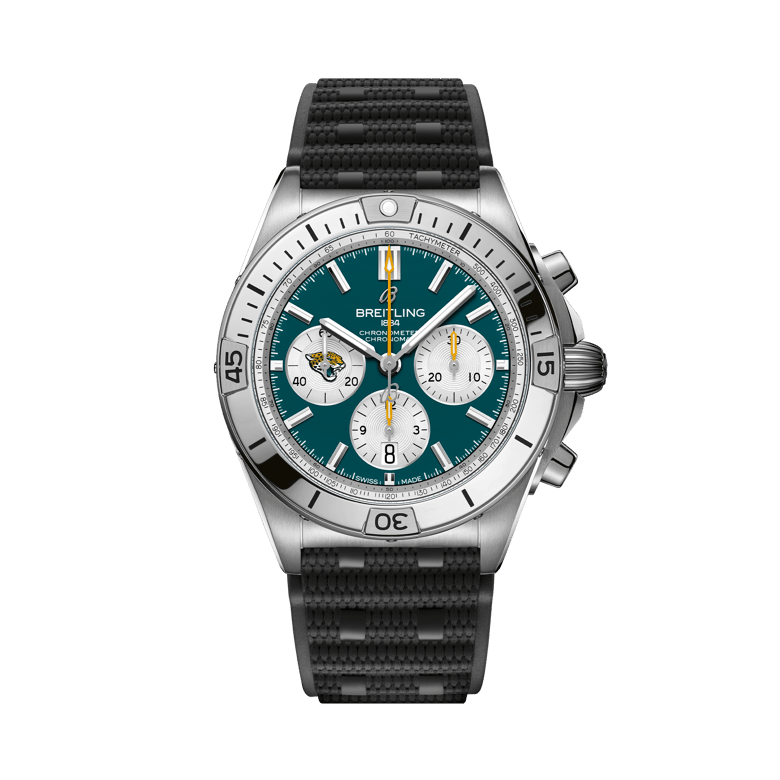 Chronomat B01 42 NFL Jacksonville Jaguars Edition, Referenz AB01342B1L3S1. Link zu Produktdetails.