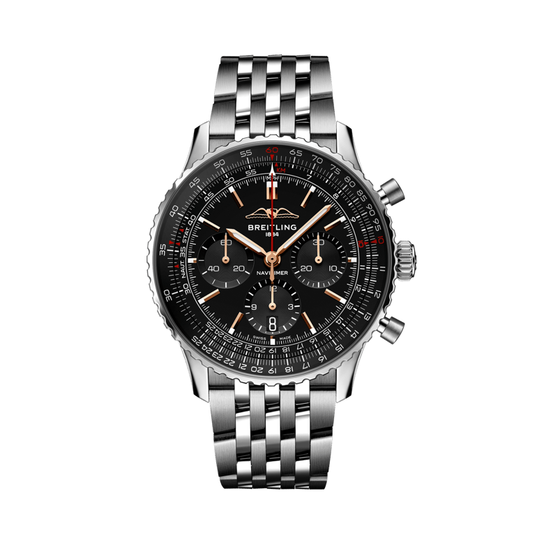 내비타이머 B01 크로노그래프 43 코리아 리미티드 에디션, 참조번호 AB01381C1B1A1. 제품 상세 페이지로 연결.