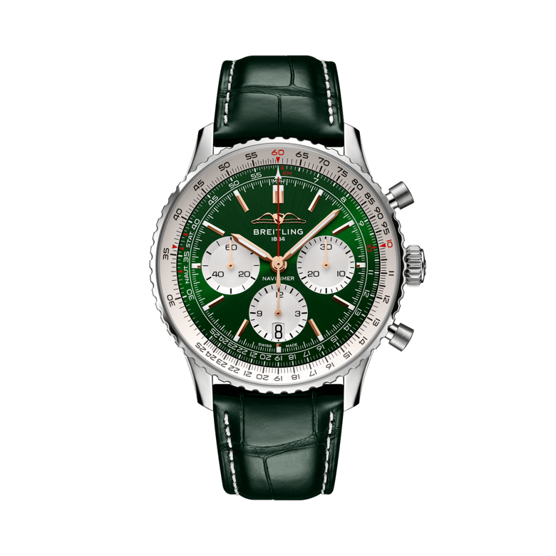 Navitimer B01 Chronograph 43, reference AB01384C1L1P1. Link to product details.