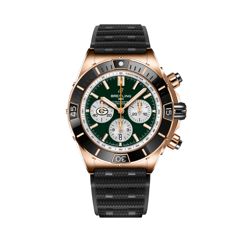 Super Chronomat B01 Chronograph 44 NFL Green Bay Packers, reference RB01366A1L1S1. Link to product details.
