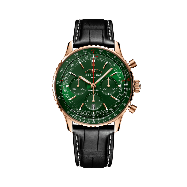 내비타이머 B01 크로노그래프 43 코리아 리미티드 에디션, 참조번호 RB01385A1L1P1. 제품 상세 페이지로 연결.