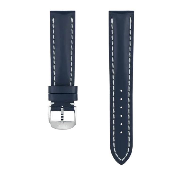 Blue calfskin leather strap, reference 113X. Link to product details.