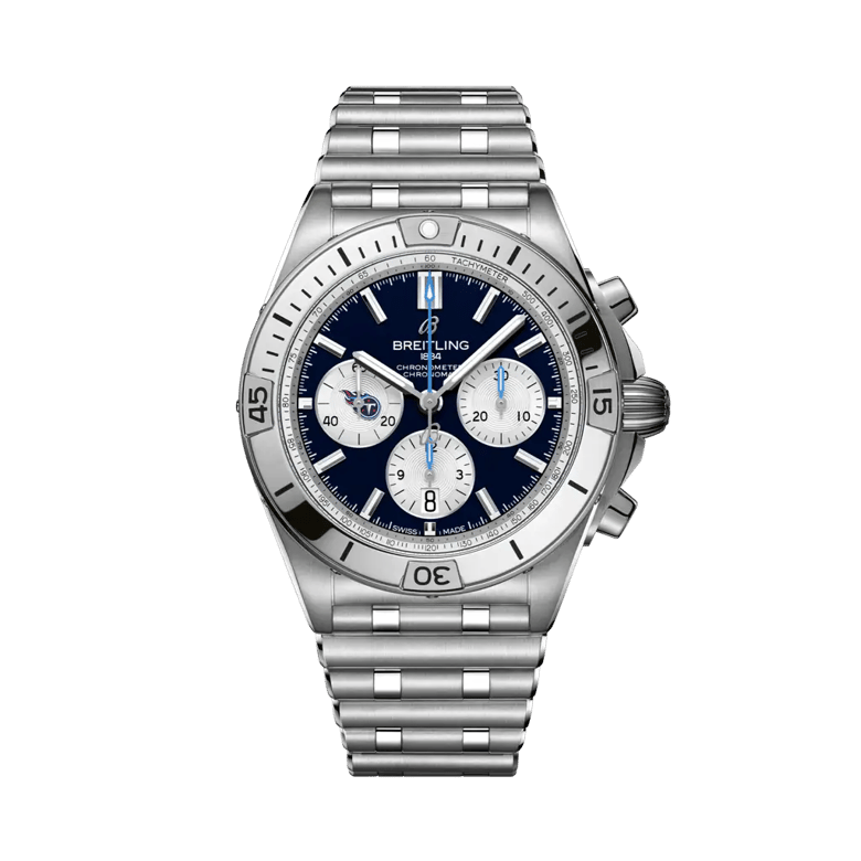 Chronomat B01 42 NFL Tennessee Titans Edition, référence AB01342B1C6A1. Lien vers les détails du produit.