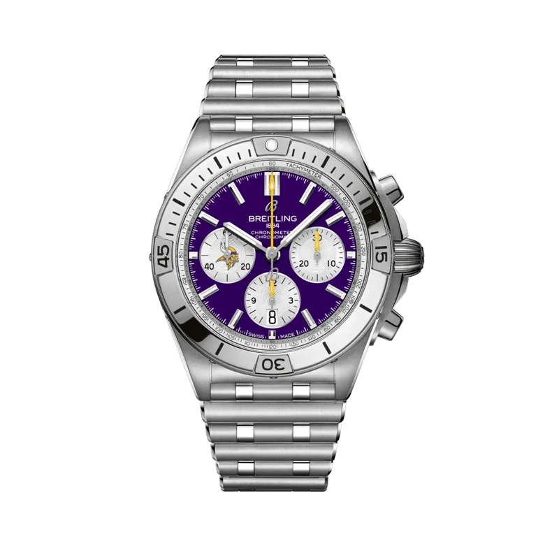 Chronomat B01 42 NFL Minnesota Vikings Edition, reference AB01342B1K4A1. Link to product details.